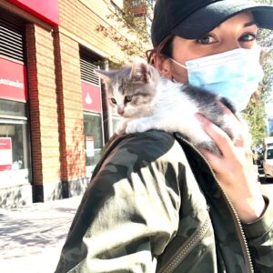 Alana de la Garza Instagram - Found this sweet face running down Flatbush Ave in Brooklyn. Terrified, heart racing....he grabbed on and wouldn’t let go. Thank you @catcafebk for taking him in and the woman I met outside who agreed to foster him. #Grateful
