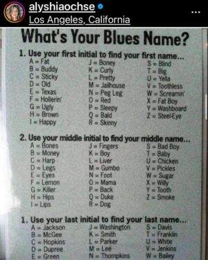 Alanna Ubach Instagram - What’s your blues name? Oxoxo @alyshiaochse 😜😜