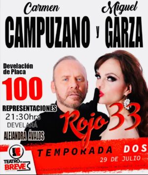 Alejandra Avalos Instagram - Una puesta en escena extraordinaria la de mi amigo @miguelgarzaof con mi querida @carmencampuzanooficial  en la Obra  de @eduitijerinachapa " Rojo 33" en la @casaindiofernandez  en este segunda temporada de @teatroenbreve de pacolalas #pacolalas Felicidades a todos por este éxito ! Celebrando 100 representaciones Hoy últimas funciones No se la pierdan !