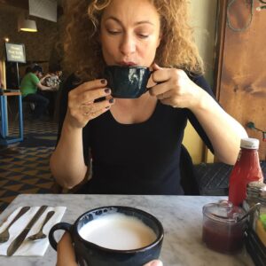 Alex Kingston Instagram - happiness is a large cappuccino on a girls birthday, and a large cocktail later xo