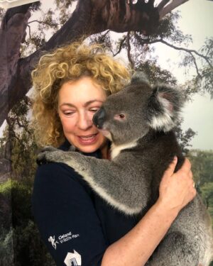 Alex Kingston Instagram - Had the most amazing experience at the Cleland Wildlife park ….. communing with the animals in a gorgeous botanical garden setting .
Thank you Shelley and team for the work you do to keep these unique creatures healthy and safe from harm .
