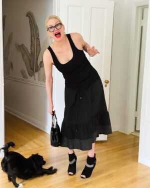 Alice Evans Instagram - Last night’s outfit. 
I think I rocked it? 
Damn dog bombed the last one but I had to keep it because that is one perfect downward facing dog, right? She knew it too. 😂

#nightout 
#ootn 
#oodt 
#dogbomb 
#downwarddog