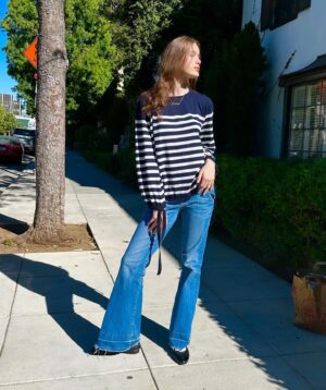 Alice Evans Instagram - Quick groceries run - but make it fashion! 

Swipe all the way right for the oh so cute little helper! 

#ellabetsi
#elsiemarigold 
#traderjoes 

Ella is wearing a top from Zara - almost vintage - prob about 10 years old; Yanulk jeans with front and back pockets from 2003; vintage Chanel black flats from the 1990s. ( I think!) 

Elsie is wearing her old navy leggings from a few days ago; her fave t-shirt and her vans. Cos that’s the way she rolls. 😍

Thank you for indulging me! 

❤️❤️❤️❤️❤️❤️❤️❤️❤️