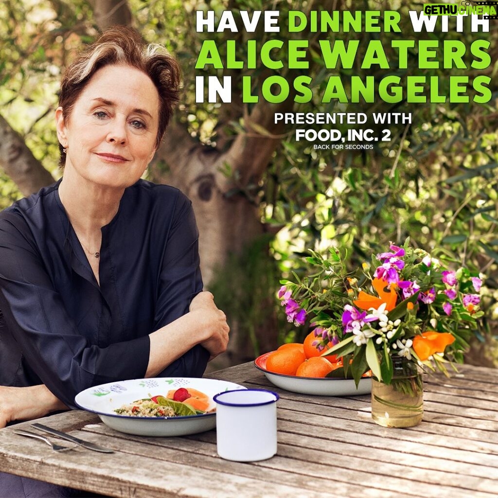 Alice Waters Instagram - Our Founder, @alicelouisewaters has teamed up with Food, Inc. 2 and Food Fight USA to fly out one lucky winner a friend to Los Angeles to meet her for dinner at her fabulous restaurant inside the Hammer Museum @lulurestaurantla . Enter to win at FightForGoodFood.com (link in bio) and tag who you’d bring along in the comments below. As Food, Inc. 2 illustrates so powerfully, the way we eat matters now more than ever. Your entry will help us raise awareness for the causes most near and dear to Alice: eating locally and seasonally, supporting our regenerative and organic farmers, and expanding access to healthy, nutritious and sustainable food for all Americans. The film will be available everywhere April 12 Good luck! @participant, @magnoliapics, @riverroadentertainment #foodinc2 #EdibleSchoolyardProject #EdibleEducation #EatLocal
