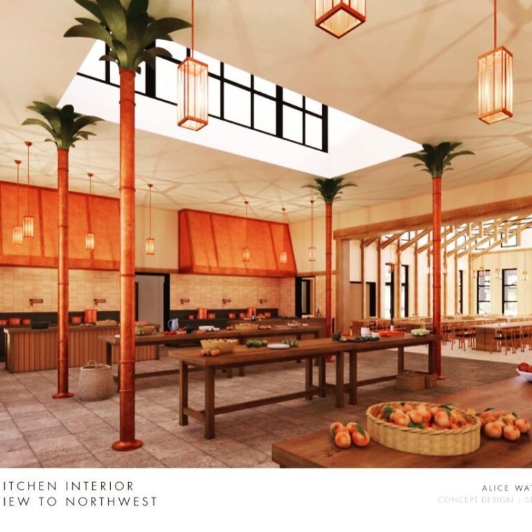 Alice Waters Instagram - I am very excited by the this kitchen design for my Institute for Edible Education and Regenerative Agriculture at UC Davis Aggie Square campus. I wanted a kitchen of my dreams like the one I saw in England at the Royal Pavilion in Brighton. Architect Hans Baldauf understood and here it is! Now we are looking to fund it quickly so we can begin teaching and inspire public school cooking using only organic regenerative local food purchased directly from the farms and ranches and only in season ! What an important and delicious way to address climate change and health!