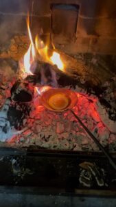 Alice Waters Instagram - It's interesting to see the differences difference between frying in copper and iron (copper is hotter !) My daughter @fannysinger is visiting so we made an egg in the @permanentcollection copper egg spoon. Works like a charm every time!