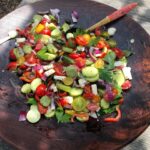 Alice Waters Instagram - There is something about a chopped salad that is irresistible ! When vegetables are cut in small pieces , the vinaigrette dressing coats the them completely. All that is needed is a little garlic toast .Thank you Susie and Mirta for a perfect lunch.