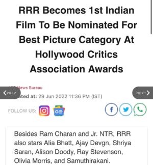 Alison Doody Instagram - Another major achievement for this Indian Blockbuster 🎬
#RRR #RRRMovie #SSRajamouli