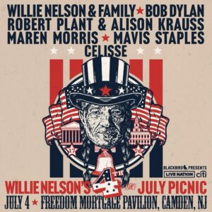 Alison Krauss Instagram - Excited to announce that @robertplantofficial and Alison will be celebrating America’s Birthday in Philly at @freedommortgagepavilion,with @willienelsonofficial along with an incredible lineup of artists at Willie’s July 4th Picnic, including @bobdylan @marenmorris @mavisstaples @CelisseMusic. Presale tickets are available now, use code PICNIC2024. For more details and tickets go to http://WilliesPicnic2024.com/presale (http://williespicnic2024.com/presale)

#williespicnic @blackbird_presents