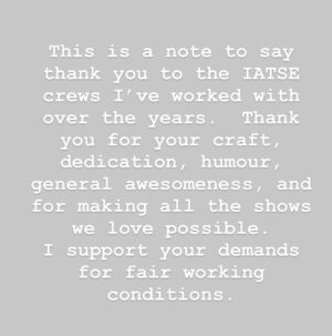 Alison Pill Instagram - Follow @ia_stories for more news.  IATSE is on the verge of a strike.  I really hope for better work conditions for the people I work with daily.  We’d be lost without the people who work their butts off to make film and tv possible.