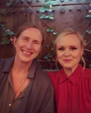 Alison Pill Instagram - Tonight we got to share All My Puny Sorrows with the world.  Mike McGowan directed, @sarahgadon and #marewinningham and @thealymawji act their faces off, @danielgrant_dp made some beautiful pictures, and it’s based on the most glorious book by #miriamtoews .  So I got dressed up in a number by @ryanrocheny and @simoneotis and @the.topknot made me fancy.  Then Miriam and I got to finally meet in person and it was magical.  It feels miraculous to be around humans again in a theatre (masked and tested and vaccinated), and sharing the work we created last year. So thank you to @tiff_net for the wonderful evening.