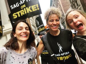Alison Pill Instagram - I don’t know how to do selfie faces, but I DO know how to do acting faces.  And I feel so grateful to my union siblings @sagaftra who know how to have fun on a picket line.  As Annie said today, actors are EXCELLENT at being out of work.  This part doesn’t scare us.  We’ll wait for a fair deal from the studios, because this is the moment for it.  And we also stand in solidarity with @teamsters fighting for a fair deal with UPS, and with the hotel workers, and with the writers and all of the other amazing people organizing in this #summeroflabour Also I don’t think I’ve ever been sweatier outside of a sauna.