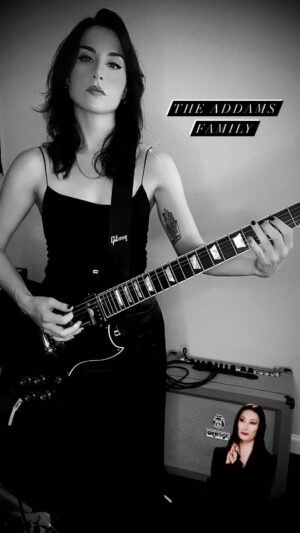 Allison Scagliotti Instagram - Ever seen Morticia play guitar? Now you have. #addamsfamily #iwoulddieforher #iwouldkillforher #eitherwaywhatbliss #spookyseason #themes #gibsonsg