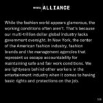 Alyssa Sutherland Instagram - I’m proud to serve on the @modelallianceny Worker Council – a collective of models and content creators joining together to make our industry safer not only for ourselves, but also for future generations. Swipe to read our full statement and join our campaign for the #FashionWorkersAct at the link in my bio.