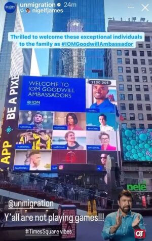 Ama K. Abebrese Instagram - Did somebody say Times Square? The @unmigration Goodwill Ambassadors.

Who do you see? 👀 

@iomghana @kinaatagh  ##iomgoodwillambassador #timessquare