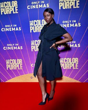 Ama K. Abebrese Instagram - At the VIP screening of @thecolorpurple last night. Congratulations to director @blitzambassador and the amazing cast. 💜

Styled by @marian_kwei 
Wearing @anasekularac dress with @casadeiofficial shoes. 

 @warnerbrosuk thecolorpurple #purplelove
