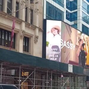 Amalia Holm Bjelke Instagram - ! 🤯Not in my wildest dreams would I have a birthday billboard on Times Square NYC 😂 a relative of mine had to go check on it today and sent me some footage - it was real! Creative madness among the fans of our show ❤️🙏 Yesterday I turned 27 years old and this week will mark the end of shooting @motherlandtv final and third season. First picture is three years old, from filming s1 and I can’t help but reflect on turning 27 so close to our show ending. It’s like we are graduating! 😬🤠 I was 23 when we did the pilot episode and I’m now 27 as we finish this journey that has brought me more than I can put words to (but here are some random photos of some precious friends it brought me). This job/show/journey/character has had enormous impact on my life. I’m so glad it has resonated with many of you and because of that it’ll live on much longer. But! I think the third season of the show   of my life (years 1-15,years 15-27, years 27-TBA) will be great. After yet another round of 6 months of shooting I’m excited to go home to Stockholm even though I’ll miss the shit out of this city/life as soon as I land. Crossing my fingers I’ll have good reason to return later on! Diary note done; Thank you for all the birthday wishes!!! ❤️🌷❤️