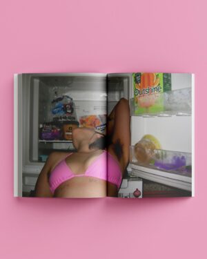 Amalia Soto Instagram - My book CHICK MAGNET is debuting at the @printedmatterinc Los Angeles Art Book Fair (8/10-8/13). Thank you to @heavymannerslibrary for publishing this with me and supporting my vision 🌀❤️🫗You can get it at their booth at the fair or pre-order a copy now from their online store. Orders will ship after the fair. 

Chick Magnet takes place in the kitchen. The refrigerator is a vision board. An assemblage of scraps that are found, hopeful, constructed, and performed. 

Romanticize your spaghetti.
She wears an empathy sweater as she shows off her tinned fish collection.
She holds up a Starbucks pink drink with tears in her eyes.

Molly collects and emulates. She is both the girl on the Pinterest board and the girl at the computer.

68 pages, 5.5x8.5" $15!!!! a screaming deal if I say so myself 💋🥛