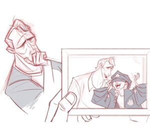 Amanda Jolly Instagram - George Stacy’s got those Sad-Dad vibes all day long. Haha.  I did a bunch of early work on this guy, from a grizzled cop to a father who just wants to connect with his daughter.  I think I might have something like 4-5 versions of this expression sheet in my files, so I picked one.  I remember being fond of these pieces, especially him looking at that old photo of him and Gwen. 

#acrossthespiderverse #spiderverse #spiderversegeorgestacy #spiderversecharacterdesign #characterdesign #animation