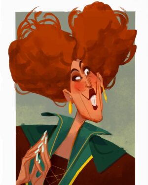 Amanda Jolly Instagram - 6. WINIFRED SANDERSON || Hocus Pocus is a joy and the Sanderson sisters are iconic cartoon designs made on live people.  This was one of the first recs for #sixfanarts that I knew I’d do. .
.
That wraps up the first round of these!  Hoping to do a second, but I’m probably gonna shove a mermaid or two up before that happens. .
.
#hocuspocus #characterdesign #animation #sandersonsisters #disney #visualdevelopment #illustration #digitalart #amandajolly