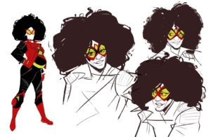 Amanda Jolly Instagram - Alright y’all, I’m rising back to life!  Kicking us off, some Jessica Drew!

I got brought into Across the Spider-verse in its earliest days as one of the first, if not the first, full-time character designer on the team.  Jess was one of my earliest assignments, and she went through a lot of designs.  Per the comics, the character is white, but after some initial passes, we started playing with race. Finally, I arrived at this version of her inspired by some incredible black women, wanting to really play up an athletic build and the impact of her hair.  Also, since her motorcycle is a huge part of her, we worked to skew her outfit toward moto details in the ribbing, padding, and style of jacket. BUT MORE ON THAT LATER! :)

Hope y’all are enjoying the film!

#acrossthespiderverse #spiderverseconceptart #spiderversecharacterdesign #animation #jessicadrew #spiderwoman #spiderverse