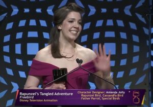 Amanda Jolly Instagram - So, I won an Annie Award for Character Design last night - my husband by my side as he’s been since day one - and for work on Tangled, which has my whole heart. To say I’m overwhelmed (see second photo, haha) is an understatement.  Animation is everything I love, and I’ve never felt more a part of its community than last night.  Congrats to all the nominees and award winners.  Congrats to Spiderverse which SWEPT, so deservedly. And thank you so much for the insane support I felt last night from all the friends I’ve made in this industry so far.  You all are everything.  I love you. (1st two pics thanks to one of my bffs @caroberson85!) .
.
.
#animation #annieawards #annieawards2019 #rapunzelstangledadventure #characterdesign #disney b