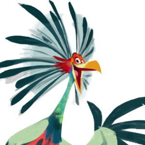 Amanda Jolly Instagram - A bunch of us on #RapunzelsTangledAdventure are doing birdsonas in honor of this Sunday’s upcoming episode where there are some bird-transforming shenanigans.  Here’s me-bird.  If I’m being honest, the most genuine bird representation for me is Kevin from Up, but if I have to make one of my own... haha. .
.
I’m a colorful secretary bird. Haha.
.
#characterdesign #animation #visualdevelopment #tangledtheseries #disney #digitalart #freebirdsona #birdsona #illustration