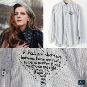 Amanda Palmer Instagram - AAF can’t stop won’t stop thinking about these amazing embroidered shirts by @tinypricksproject ! The best part: they’re going to be auctioned off to benefit abortion access! Some of the shirts are even signed by celebs like these two phenomenal singer-songwriters @amandapalmer and @nekocaseofficial! Get your one-of-a-kind shirt today at the link in our bio! #AbortionAF