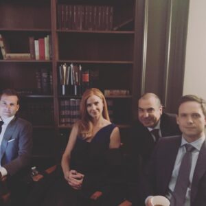 Amanda Schull Instagram - This first photo is from my first scene ever on #Suits. Holy cow was I excited. 
Tonight is the final episode of 9 seasons of brilliant television. What an honor to be part of this family. Here is a little stroll down #suitsville lane with some pretty swell humans. 
More to come. @suits_usa