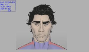 Ami Thompson Instagram - I had a lot of fun working with the team in figuring out the expression design for Miguel. 
We added some brush lines to bring out his facial structure. I hope it worked! #acrossthespiderverse