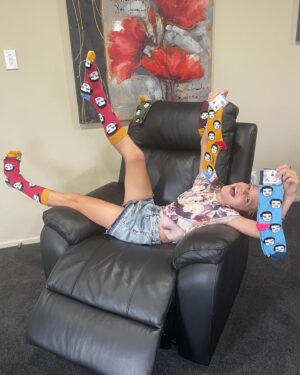 Amie Donald Instagram - Thank you so much @ronnychieng for these socks 😃😃😃 I absolutely love them 🥰🥰🥰

#amiedonald #ronniechieng @meetm3gan