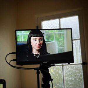 Amy Shira Teitel Instagram - Set selfie from earlier this week, contrasted with a serious shot in the monitor. #subjectmatterexpert