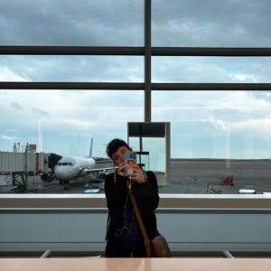 Amy Shira Teitel Instagram - Denver has to have the coolest washrooms around. I love that there’s a separate vanity counter with so much natural lighting and a view of planes! #den