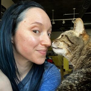 Amy Shira Teitel Instagram - My skin feels glowy and amazing thanks to @skinbycherokee! Pete was very curious about the scents. And yes, my skin is still a little blue from the fresh dye yesterday… but it feels great to have fresh hair and freshly cared-for skin! #skincare