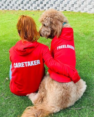 Amy Davidson Instagram - The Caretaker and the Freeloader...Ain't that the truth! 😂 Kales, you and  @ohnorman knocked it outta the park! Already gave Clifford "Calm the eff down!" And he literally gave me his head to put his first ever sweatshirt on! Congrats on the launch!!! 🐶🐾♥️

You guys, check out these awesome and adorable products from @ohnorman 🐾🐾🐾