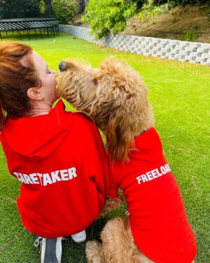Amy Davidson Instagram - The Caretaker and the Freeloader...Ain't that the truth! 😂 Kales, you and  @ohnorman knocked it outta the park! Already gave Clifford "Calm the eff down!" And he literally gave me his head to put his first ever sweatshirt on! Congrats on the launch!!! 🐶🐾♥️

You guys, check out these awesome and adorable products from @ohnorman 🐾🐾🐾