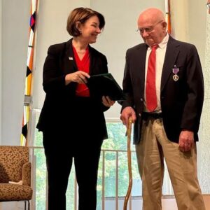 Amy Klobuchar Instagram - It was over 70 years in the making, but a wrong was finally righted today in St. Peter when WWII and Korean War veteran Earl Meyer received the Purple Heart. Earl Meyer is a true American hero that deserves this recognition for putting his life on the line for our country.