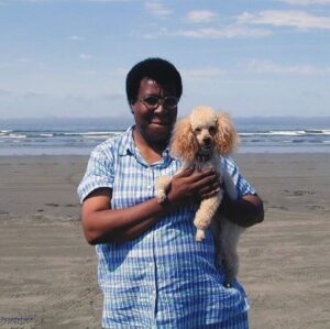 Amy Sherald Instagram - I’m a little obsessed with people and their dogs. This picture of Octavia Butler with her pooch is 🤩. #octaviabutler