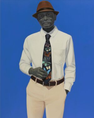 Amy Sherald Instagram - The Beauty of Change( A Happy Man) 2023 #painter #paintingoftheday #painting #azul #blue #butterfly #artbasel #amysherald #hauserwirth