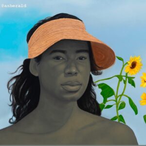Amy Sherald Instagram - A Midsummer Afternoon Dream 🚲🌻☁️#gardensofinstagram #art #paintingoftheday #greengrass #sundayfunday #blackwomenmatter #amysherald #sunshineonacloudyday