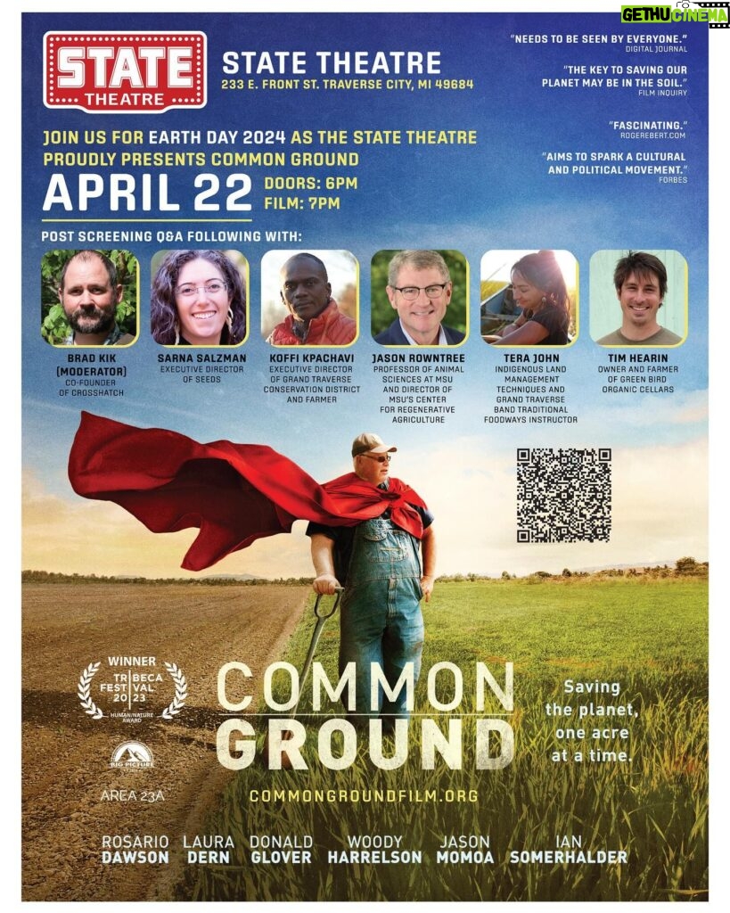 Amy Smart Instagram - 1 week away from EARTHDAY!🌏🌟 if you are in Traverse City, come join us for a really special screening of Common Ground at The State Theater with stellar panelists for Q&A after! And.. a surprise guest. Doors open at 6pm, 7pm film starts. Get your tickets before it sells out. 🌻#regenerativeagriculture