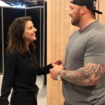 Andrea Parker Instagram – In honor of #tbt and the glorious death of #SerGregor in last week’s #Cleganebowl, thought I would share the story of When Andy Met The Mountain!  This literal giant of a man, @ThorBjornsson – who couldn’t have been sweeter or more charming, is the #WorldsStrongestMan irl. I had the pleasure to sit next to him signing autographs during the #ParisManga convention last year and he was a delight.  I’m very tall (6’3” in the shoes I’m wearing here) and look at him tower over me – He explained that to maintain his size and strength he must eat every two hours!  He ate meal after meal, all day long, and when there was a break, he took a nap and his lovely and very petite wife curled up like a kitten on top of him. You can learn more about this amazing man here https://youtu.be/eqpsx9T4MhA  #TheMountain #ThorBjornsson #GOT #paris #bts  #actorslife #gameofthrones