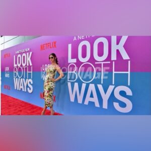 Andrea Savage Instagram - This wonderful hug of a film starring and produced by (!!) the exquisite @lilireinhart LOOK BOTH WAYS came out today only on @netflix I am so incredibly proud to be a part of this film. I loved working with this incredible group of young actors @aishtray @dannyramirez @davidcorenswet Our future is in good hands!! And my sweet film husband #LukeWilson And the incomparable @wanuri who directed the crap out of this film. And if you’re wondering why I’m wearing glasses on the red carpet, well sometimes a stye decides to come into your life and decides to be a real dick about it 🤣😩 Thank you again to @taraswennen and @forartssake for making my stye sexy. #glamorouslife #glamorousstye #lookbothwaysnetflix