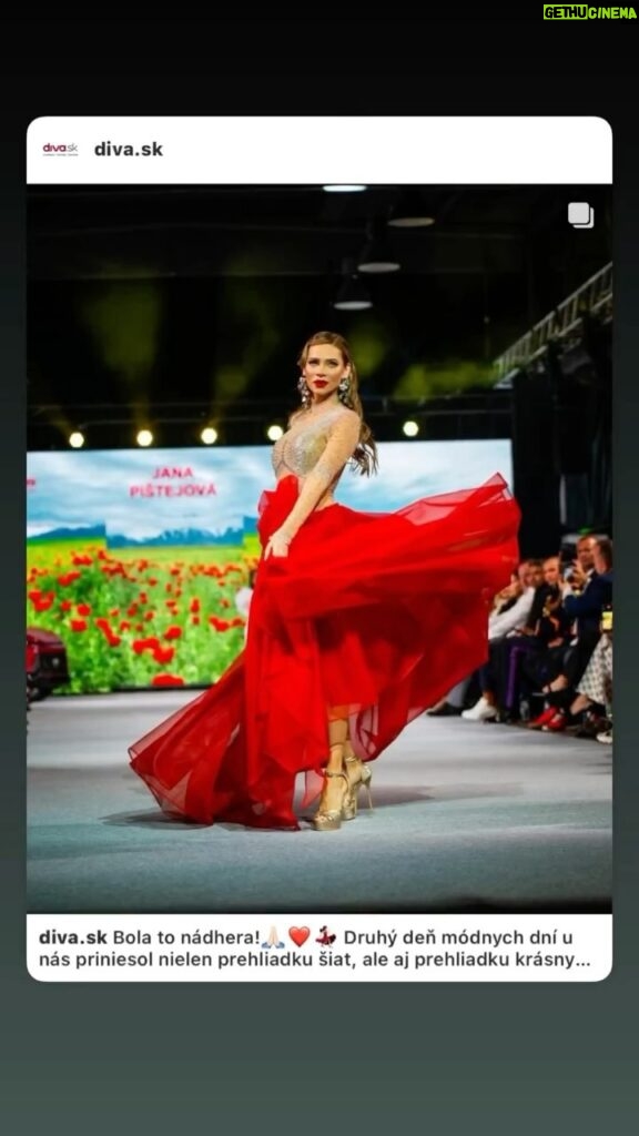 Andrea Verešová Instagram - Bola to nádhera 🥰 Thank you for having me @jana_pistejova_pistejka ❤️‍🔥 💃 As always a big honour and a real pleasure to be a part of such an amazing fashion show and to could catwalk in your masterpiece dress. #womanpower #reddress #catwalk #fashionshow #newcollection #janapistejova #bmd #redcarpet #womensfashion #hautecouture #makeup @zuzanasutjak #hair @hairculles 🎥 @focus2camera