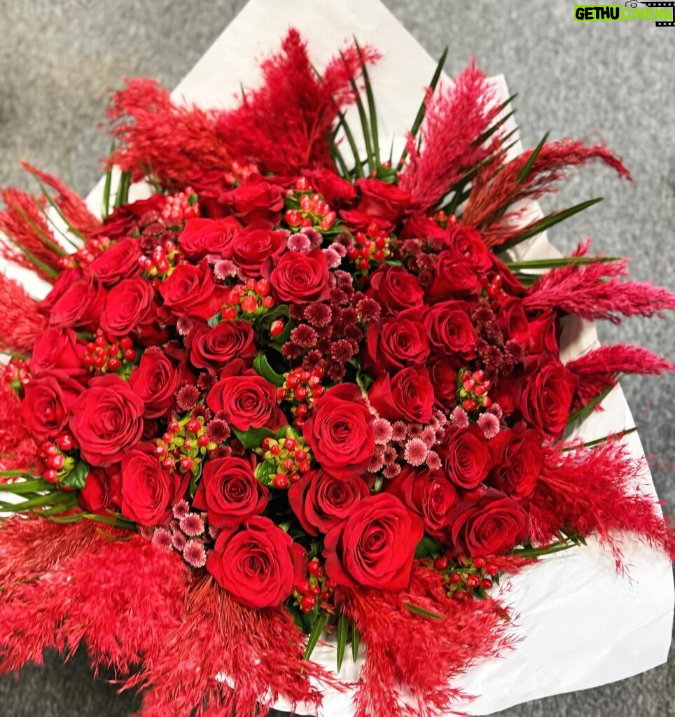 Andrea Verešová Instagram - ❤️Exkluzívna, tématicky ladená kytica, navrhnutá na prehliadku Janky Pištejovej. No nie je nádherná? 🥰 #red #redvelvet #flowers #kvety #červena #kytica #show