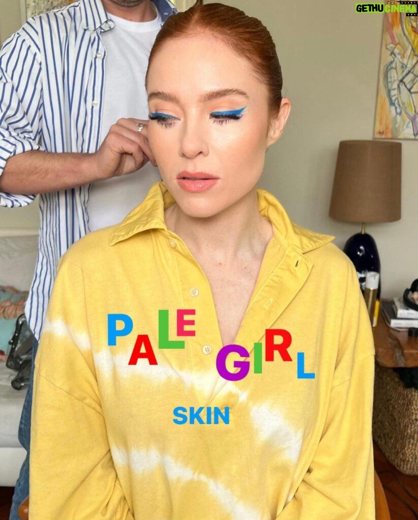Angela Scanlon Instagram - You often ask about my slap and I was filming yesterday & remembered to get a full list for my fellow “see throughs”…. It’s not my everyday face but if you’re into something a little more “done” or want to try a coloured line (surprisingly low maintenance) save this for later or send it to your redheads 😂 Swipe for a swishy pony by @mauriceflynn & some excellent camera work - @shiseido Synchro Skin Self Refreshing Foundation in “Opal” - @narsissist Creamy concealer in “Chantilly” - @hudabeauty Tantour in “Fair” - @merit Highlighting Balm - Day Glow in “Rose Gold” - @charlottetilbury matte beauty blush wand in “Pillow Talk Peach Pop” - @eylureofficial 2/3 length lashes - Mascara @esteelauderuk Turbo Lash High Powered Volume and Length. - Blue liner @danessamyricksbeauty Colourfix in “Beach” Want more of this….