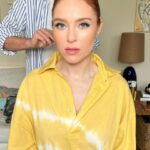 Angela Scanlon Instagram - You often ask about my slap and I was filming yesterday & remembered to get a full list for my fellow “see throughs”…. It’s not my everyday face but if you’re into something a little more “done” or want to try a coloured line (surprisingly low maintenance) save this for later or send it to your redheads 😂 Swipe for a swishy pony by @mauriceflynn & some excellent camera work - @shiseido Synchro Skin Self Refreshing Foundation in “Opal” - @narsissist Creamy concealer in “Chantilly” - @hudabeauty Tantour in “Fair” - @merit Highlighting Balm - Day Glow in “Rose Gold” - @charlottetilbury matte beauty blush wand in “Pillow Talk Peach Pop” - @eylureofficial 2/3 length lashes - Mascara @esteelauderuk Turbo Lash High Powered Volume and Length. - Blue liner @danessamyricksbeauty Colourfix in “Beach” Want more of this….