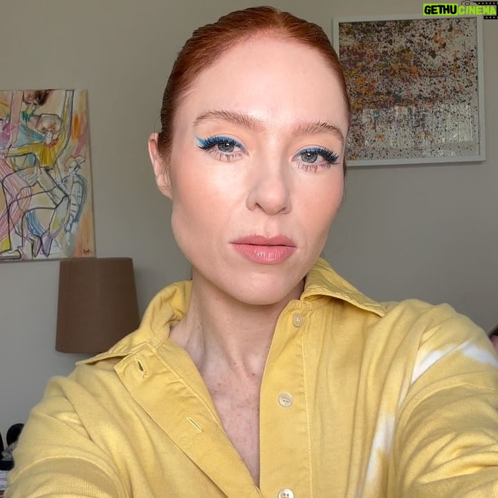 Angela Scanlon Instagram - You often ask about my slap and I was filming yesterday & remembered to get a full list for my fellow “see throughs”…. It’s not my everyday face but if you’re into something a little more “done” or want to try a coloured line (surprisingly low maintenance) save this for later or send it to your redheads 😂 Swipe for a swishy pony by @mauriceflynn & some excellent camera work - @shiseido Synchro Skin Self Refreshing Foundation in “Opal” - @narsissist Creamy concealer in “Chantilly” - @hudabeauty Tantour in “Fair” - @merit Highlighting Balm - Day Glow in “Rose Gold” - @charlottetilbury matte beauty blush wand in “Pillow Talk Peach Pop” - @eylureofficial 2/3 length lashes - Mascara @esteelauderuk Turbo Lash High Powered Volume and Length. - Blue liner @danessamyricksbeauty Colourfix in “Beach” Want more of this….