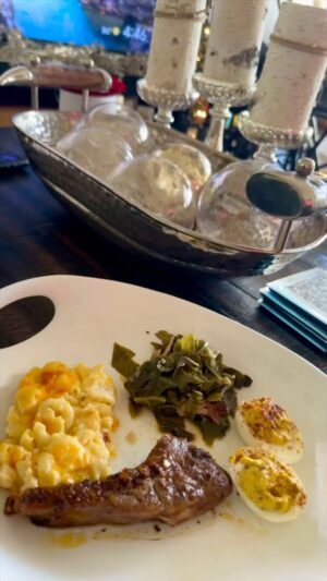 Anika C. McFall Instagram - JUST BECAUSE….
#LOVE being a Country City gal 💋
#BENDINGCORNERSWITHANIKA 

Call me Chef Boy ar Nikkie 🤌🏽
A quick little Sunday dinner w/ Bourbon Garlic Lamb chops, 4 cheese Mac & Cheese “it’s the cheesiest!” 🤭 Collard greens, Deviled eggs, biscuits and for comfort finish with Midwestern style Sweet potato pie 🥧 

#bonappetit #comfortfood #foodie #ig #cooking #goodies #reels #recipes #foodporn 

#phoenix #rising #anikamcfall #multi #award #winning #actress #producer #writer #muse #blessed #blowkissesandthrowglitter #finerwomanhood #catchonorcatchup