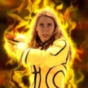Anna Hutchison Instagram - Everyone’s eyes roll up to their brain when they fireball #morph right? No? Just me? 🙄🔥🤣 #powerrangers #yellowranger #junglefury #spiritunleased #morphintime